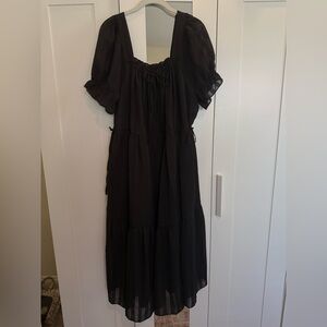 Madewell Black Ruffled Tiered Midi Dress